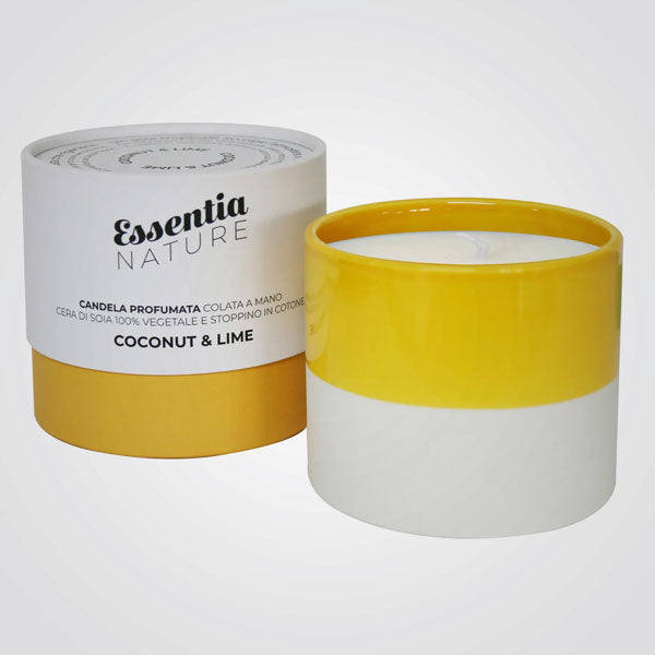 Candela in Ceramica GIALLA/BIANCA profumo Coconut & Lime