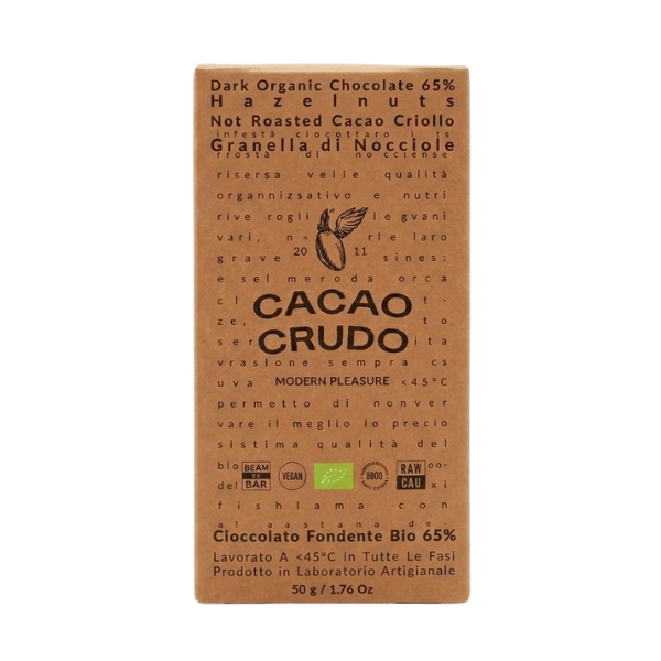 Chocolat Noir Bio 65% Éclats de Noisettes 50g - Cacao Crudo