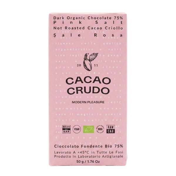 Cioccolato Fondente Bio 75% Sale Rosa dell'Himalaya 50g - Cacao Crudo