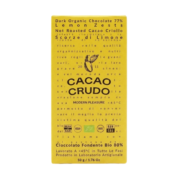 Organic Dark Chocolate 77% Lemon Zest 50g - Raw Cacao