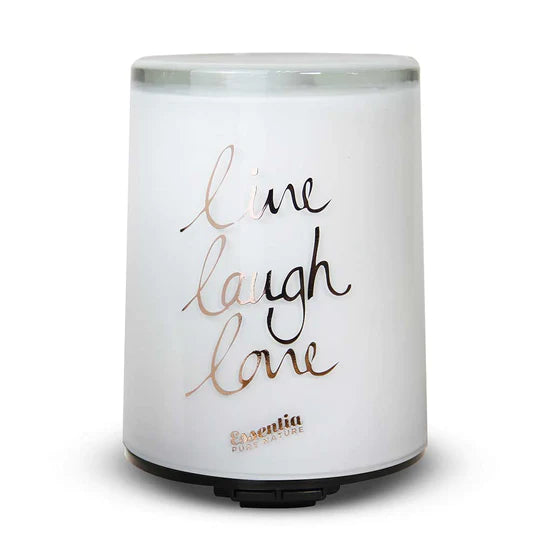 Diffuseur à Ultrasons en Verre Nacré - Blanc "Live Laugh Love"
