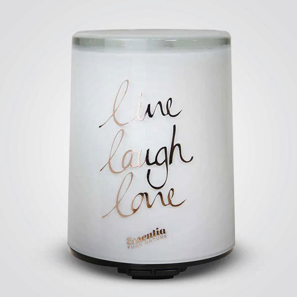 Diffuseur à Ultrasons en Verre Nacré - Blanc "Live Laugh Love"