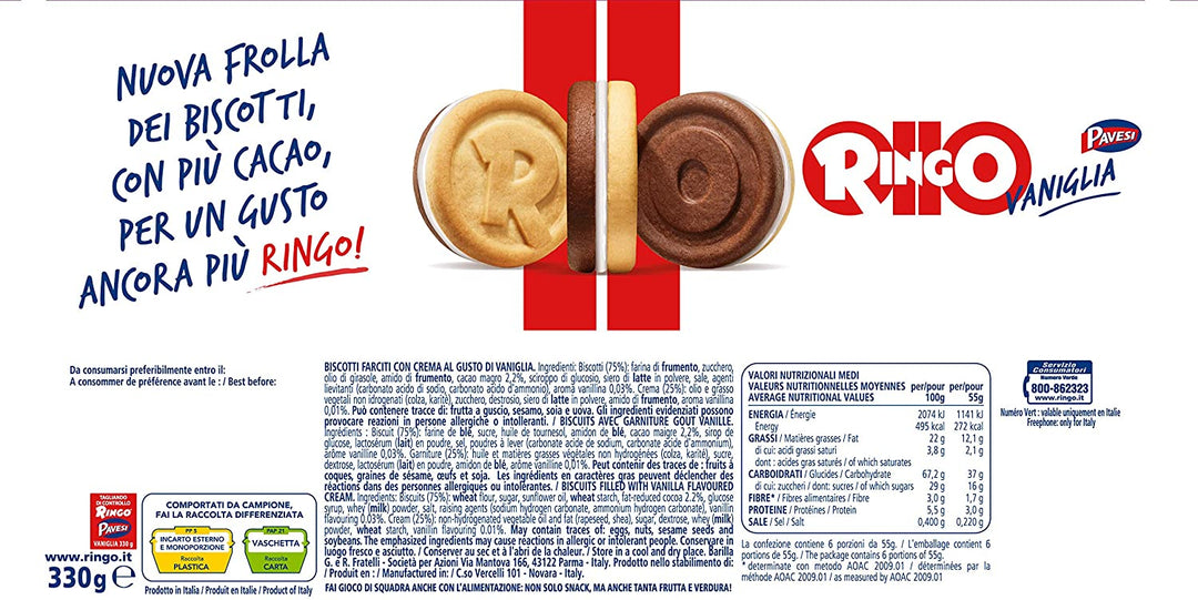 Ringo Biscuits Fourrés à la Crème Vanille 6 X 55g